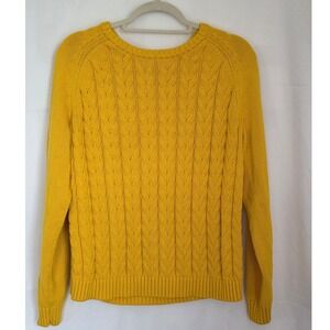 Lands' End Drifter Cable Knit Sweater Yellow Cotton Crew Neck LP/14-16 Chunky